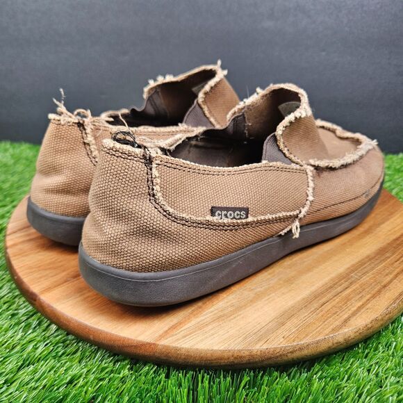 CROCS Santa Cruz Shoes Mens 11 Brown Slip On Canvas Loafer Slippers Casual - Picture 3 of 15